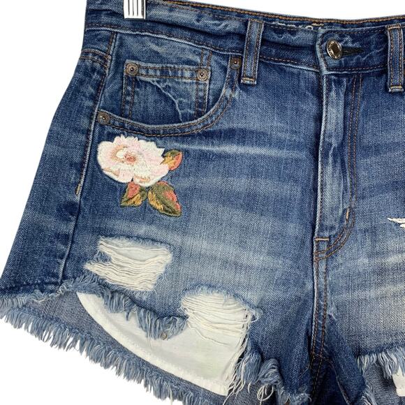 American Eagle Vintage Hi Rise Festival Jean Shorts Flowers Bird Blue Women's 4 - Picture 3 of 11